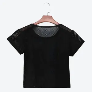 Trendy Short-Sleeve Mesh Crop Tops