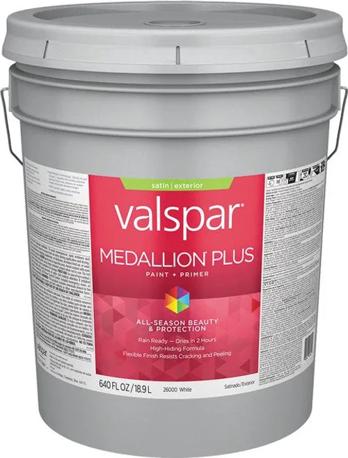 Valspar® Medallion® Plus Exterior Paint   Primer Satin 5 Gallon White Base (5 Gallon, White Base)