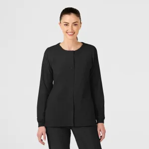 W123 Women's Crew Neck Warm Up Scrub Jacket - Black