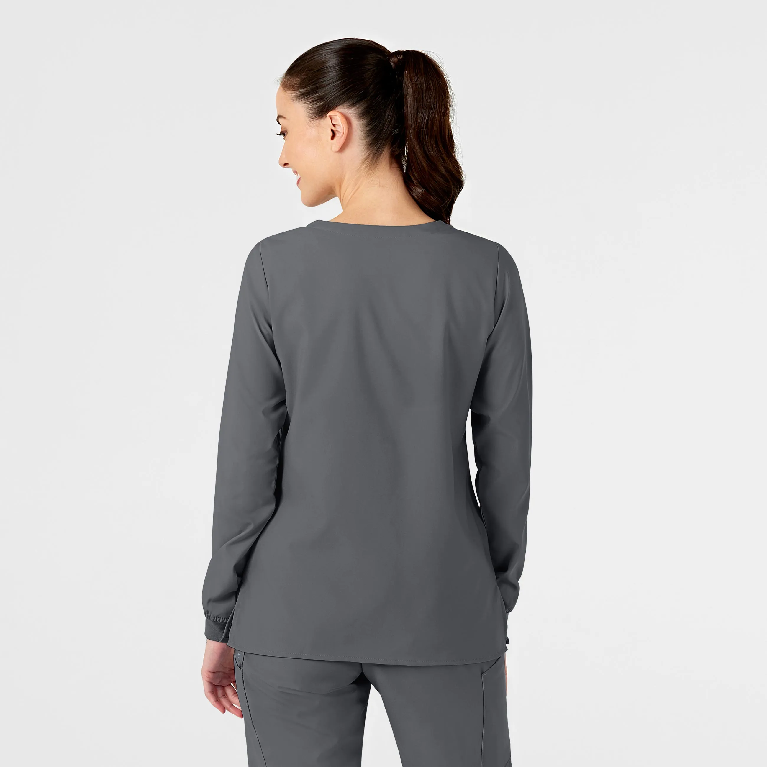 W123 Women's Crew Neck Warm Up Scrub Jacket - Pewter