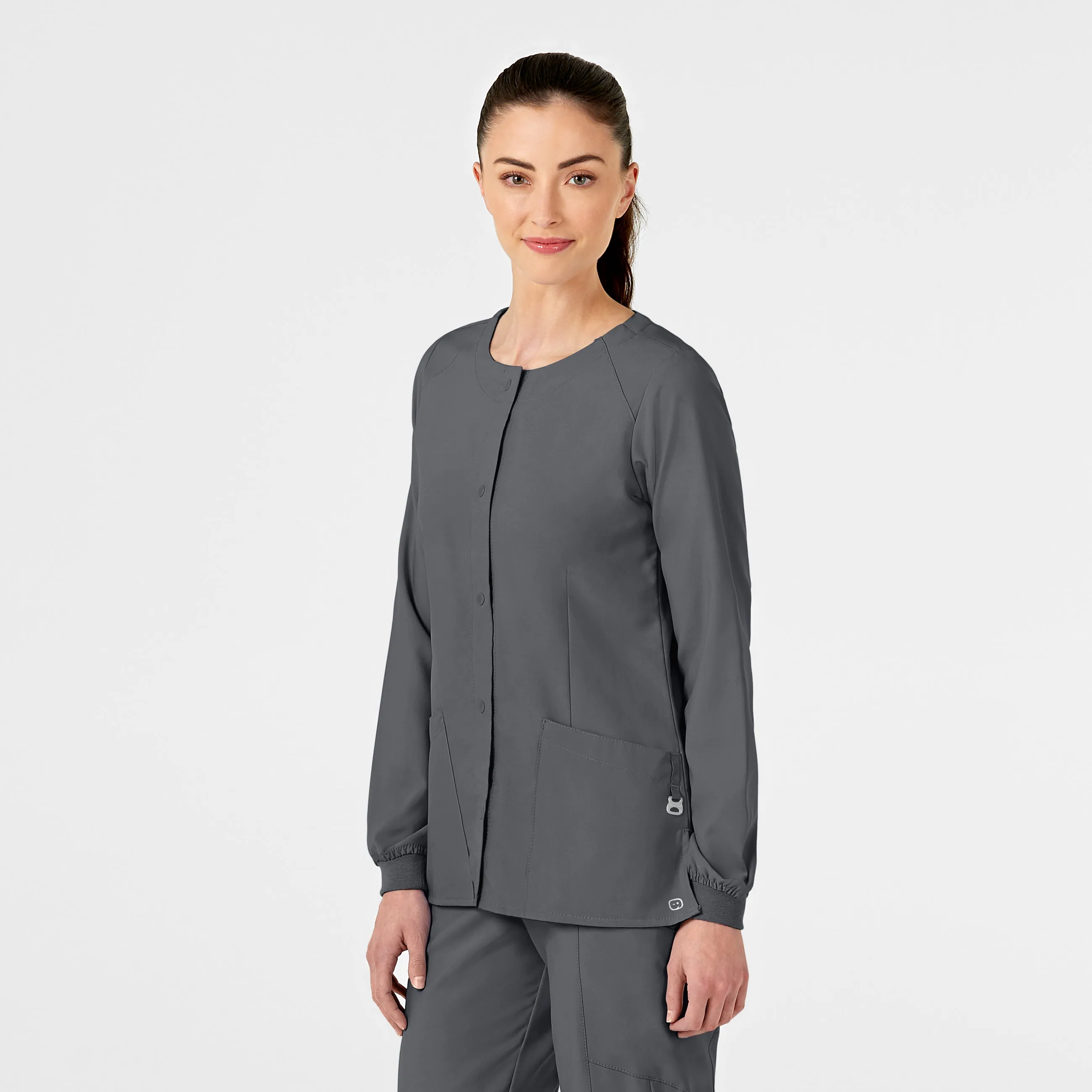 W123 Women's Crew Neck Warm Up Scrub Jacket - Pewter