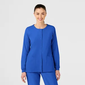 W123 Women's Crew Neck Warm Up Scrub Jacket - Royal