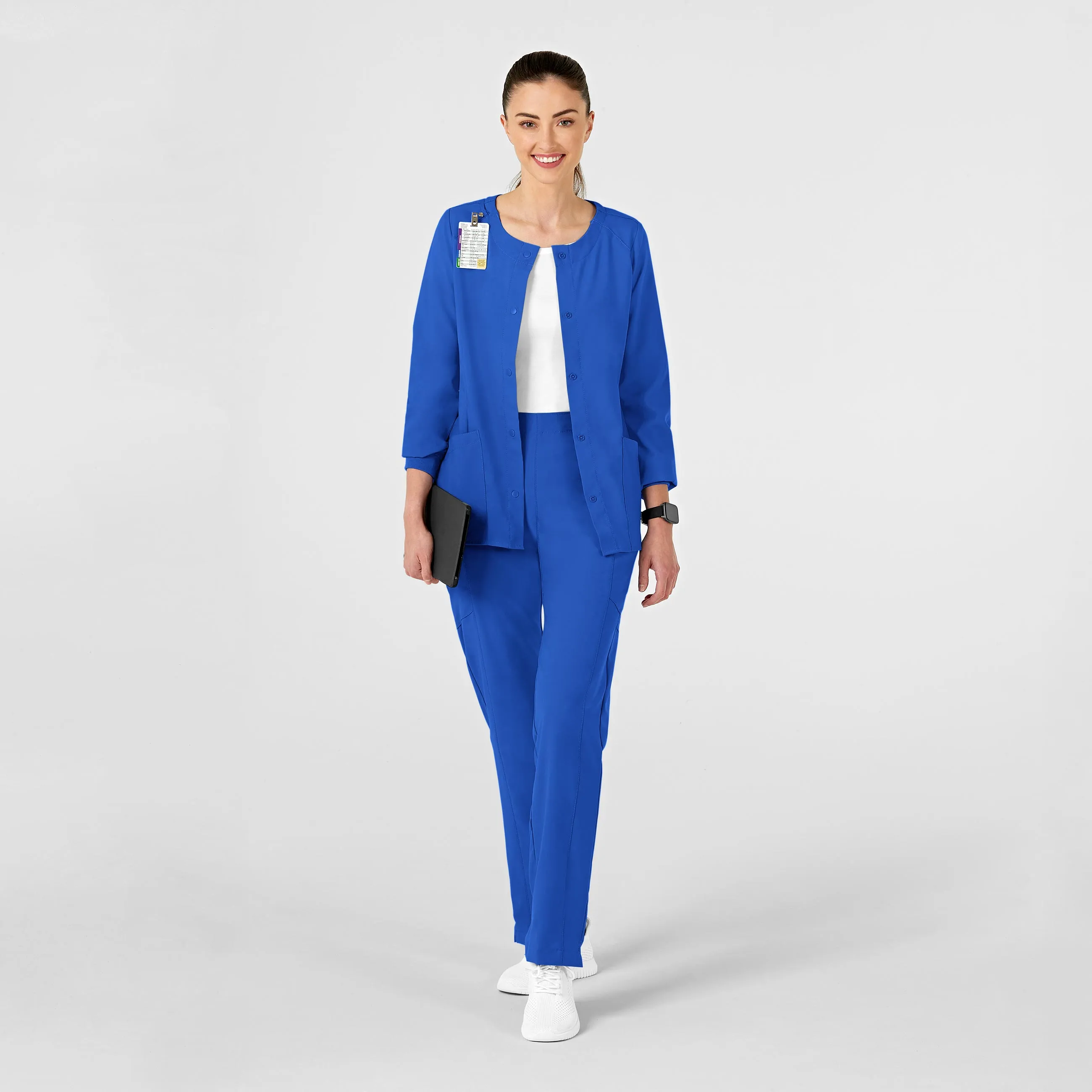 W123 Women's Crew Neck Warm Up Scrub Jacket - Royal