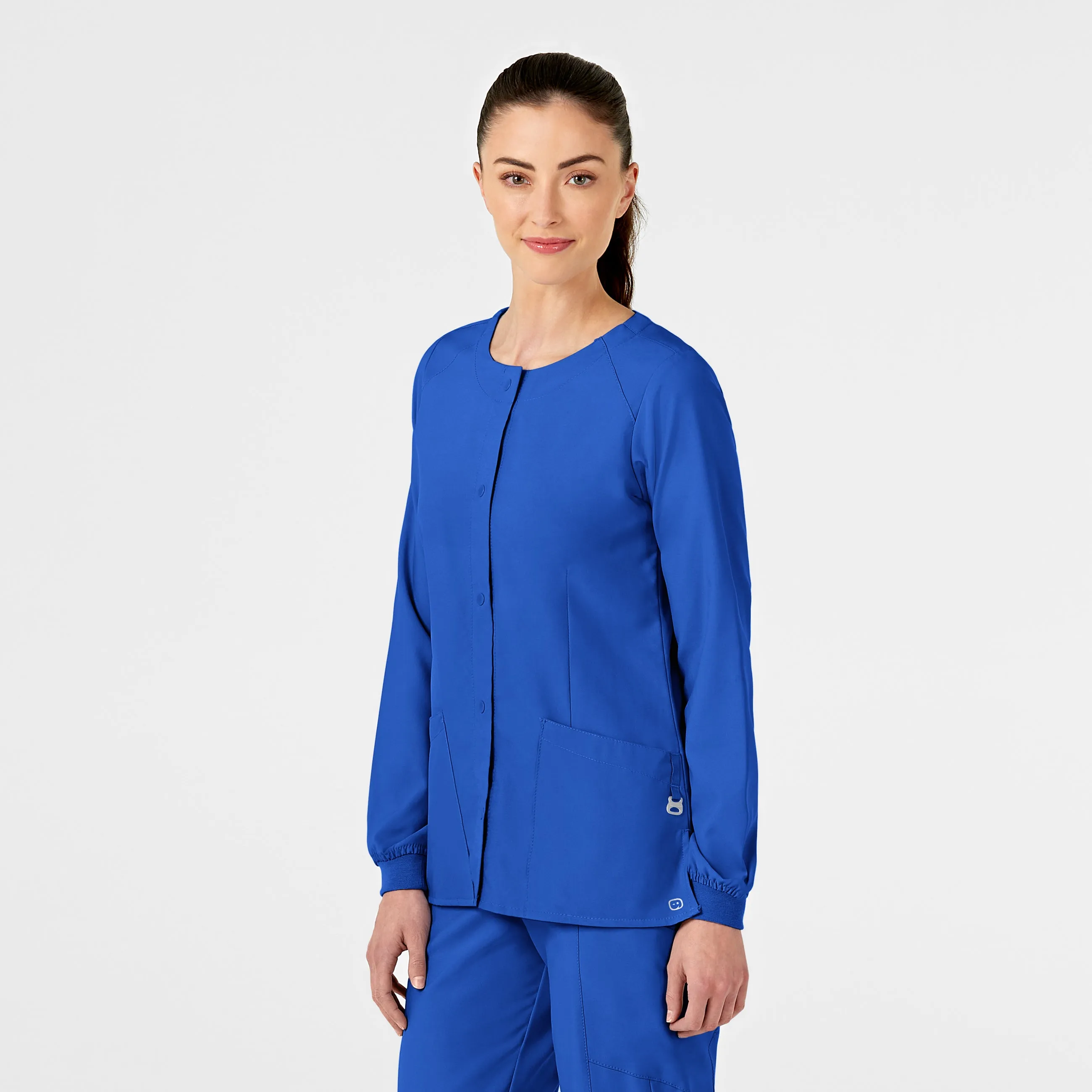 W123 Women's Crew Neck Warm Up Scrub Jacket - Royal