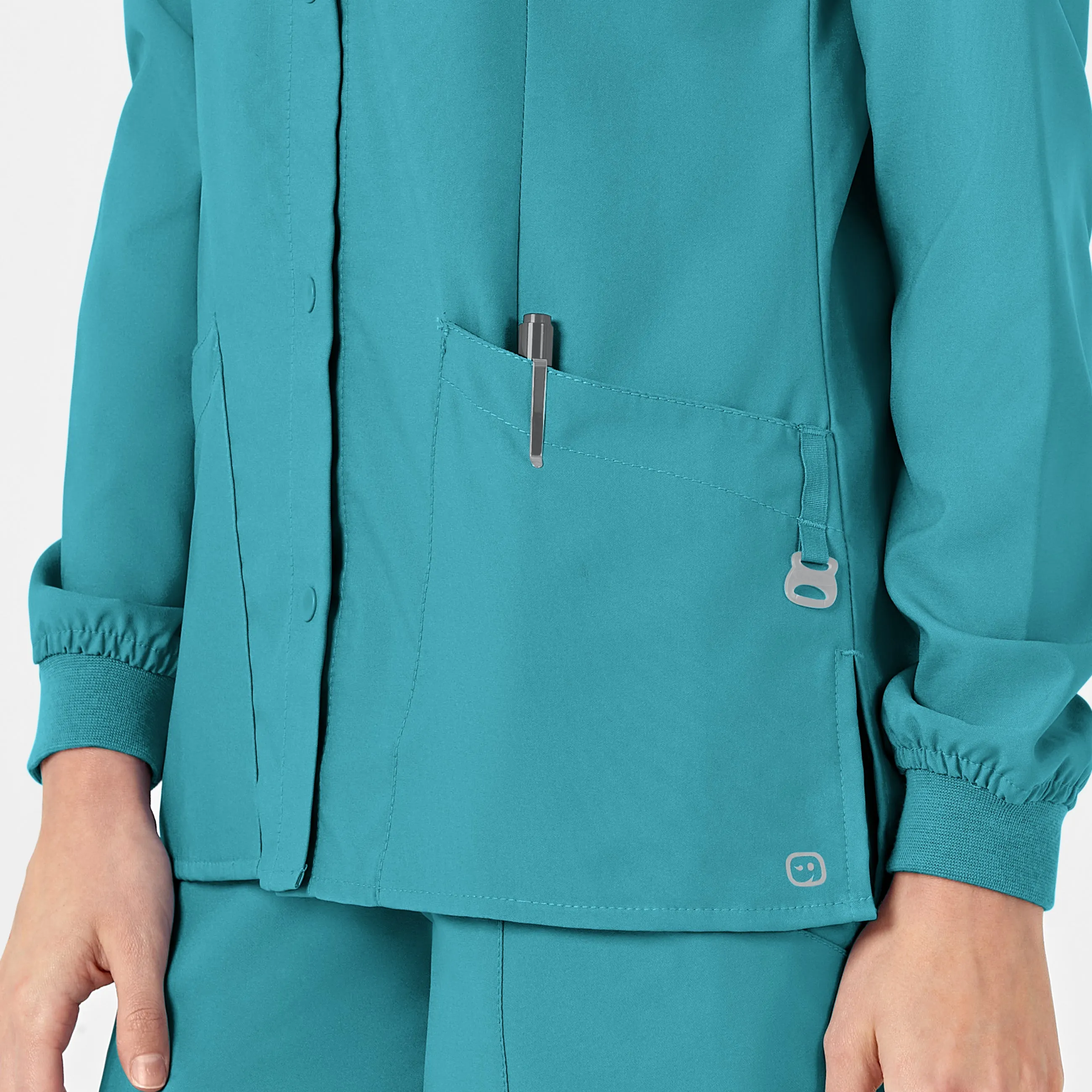 W123 Women's Crew Neck Warm Up Scrub Jacket - Teal Blue