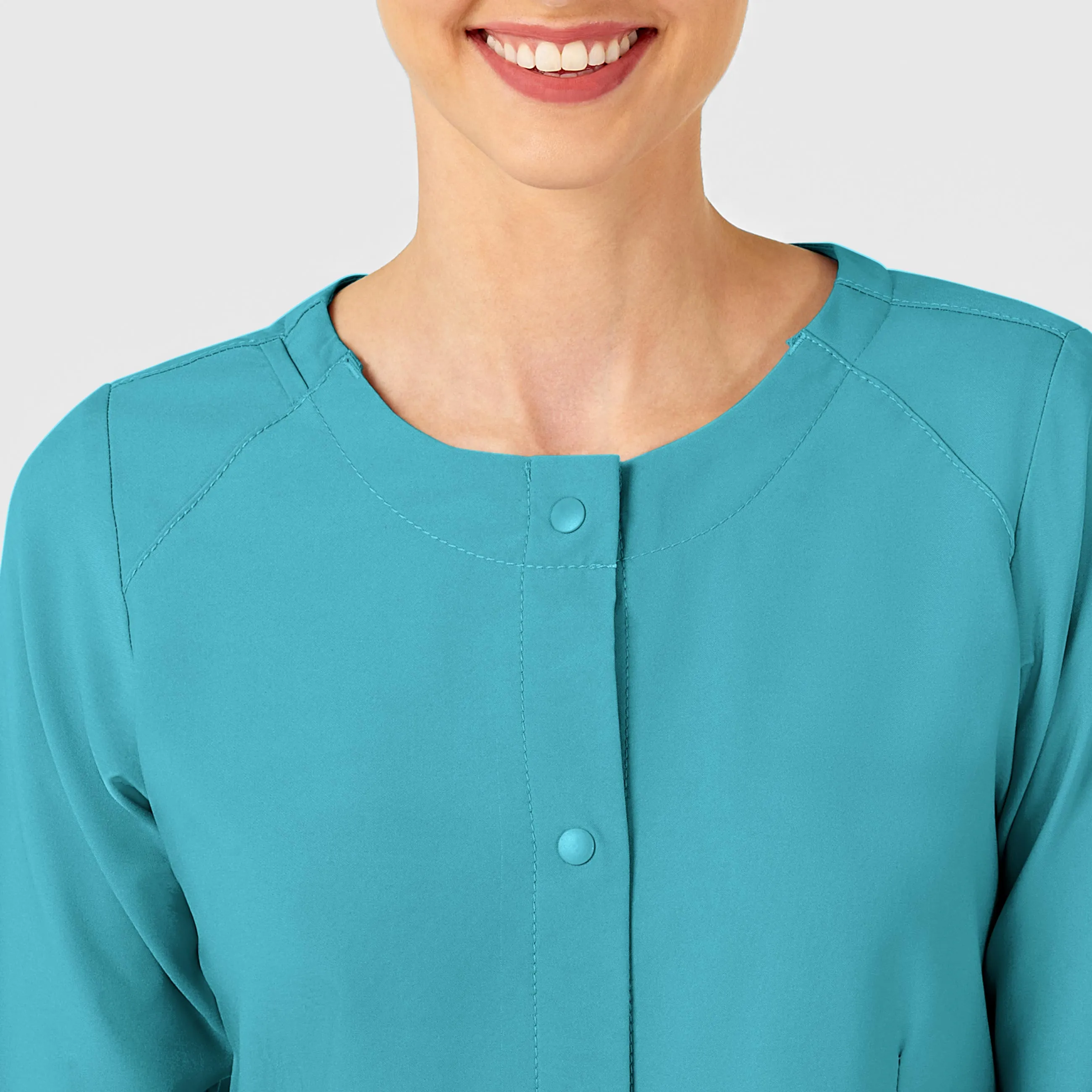 W123 Women's Crew Neck Warm Up Scrub Jacket - Teal Blue