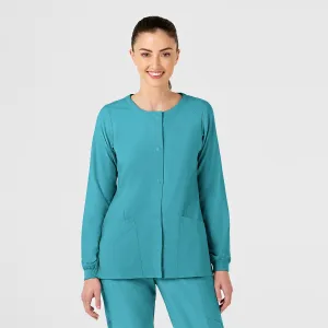 W123 Women's Crew Neck Warm Up Scrub Jacket - Teal Blue