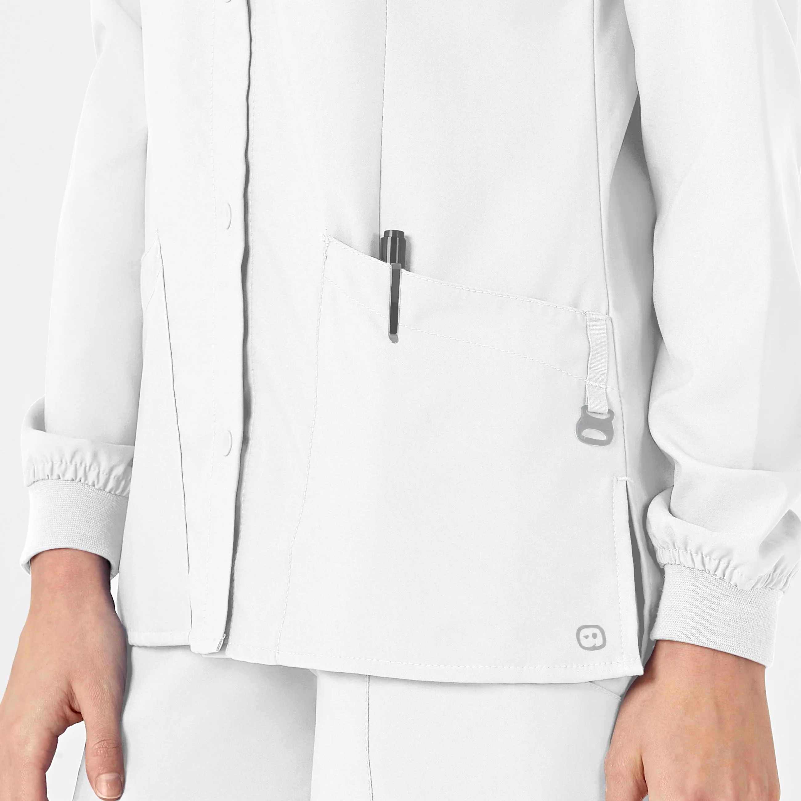 W123 Women's Crew Neck Warm Up Scrub Jacket - White