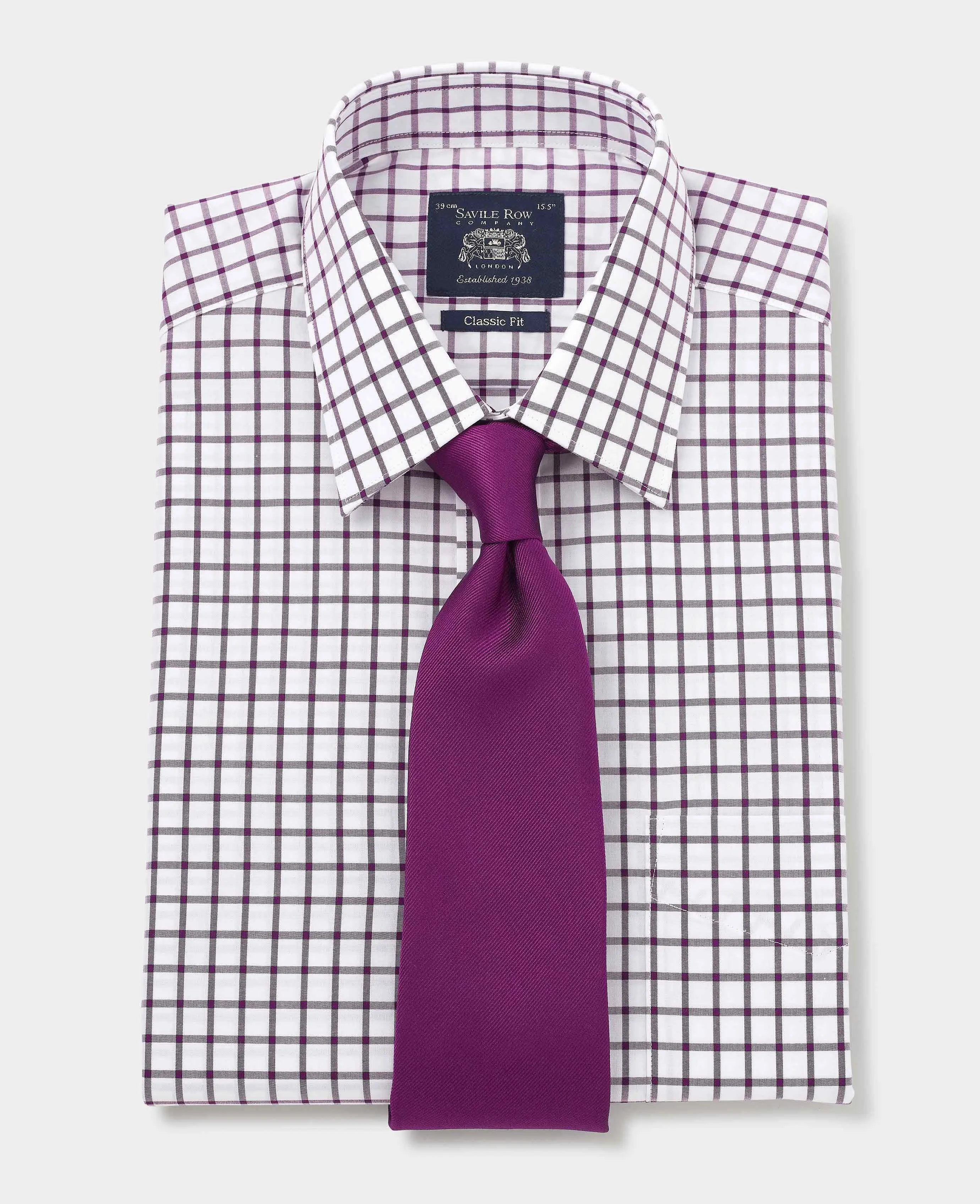 White Purple Cotton Grid Check Classic Fit Formal Shirt - Single Cuff