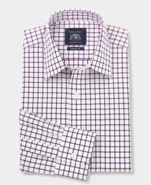 White Purple Cotton Grid Check Classic Fit Formal Shirt - Single Cuff