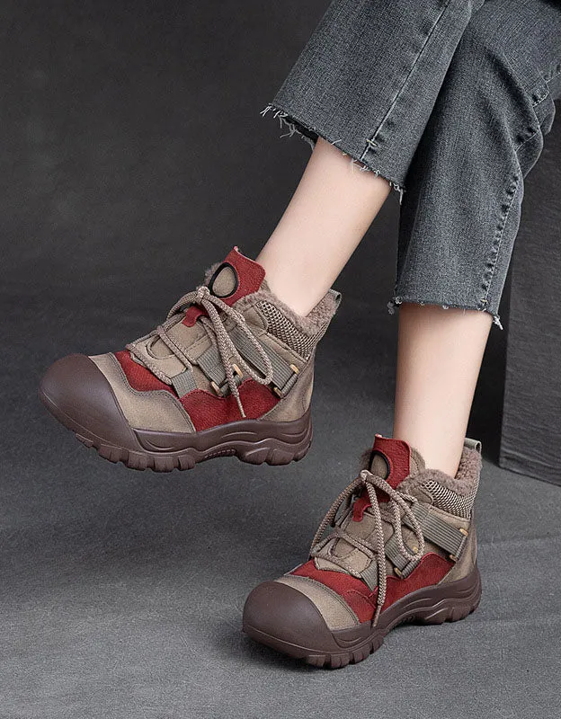 Winter Comfortable Lace-up Wide Toe Walking Boots With Fur