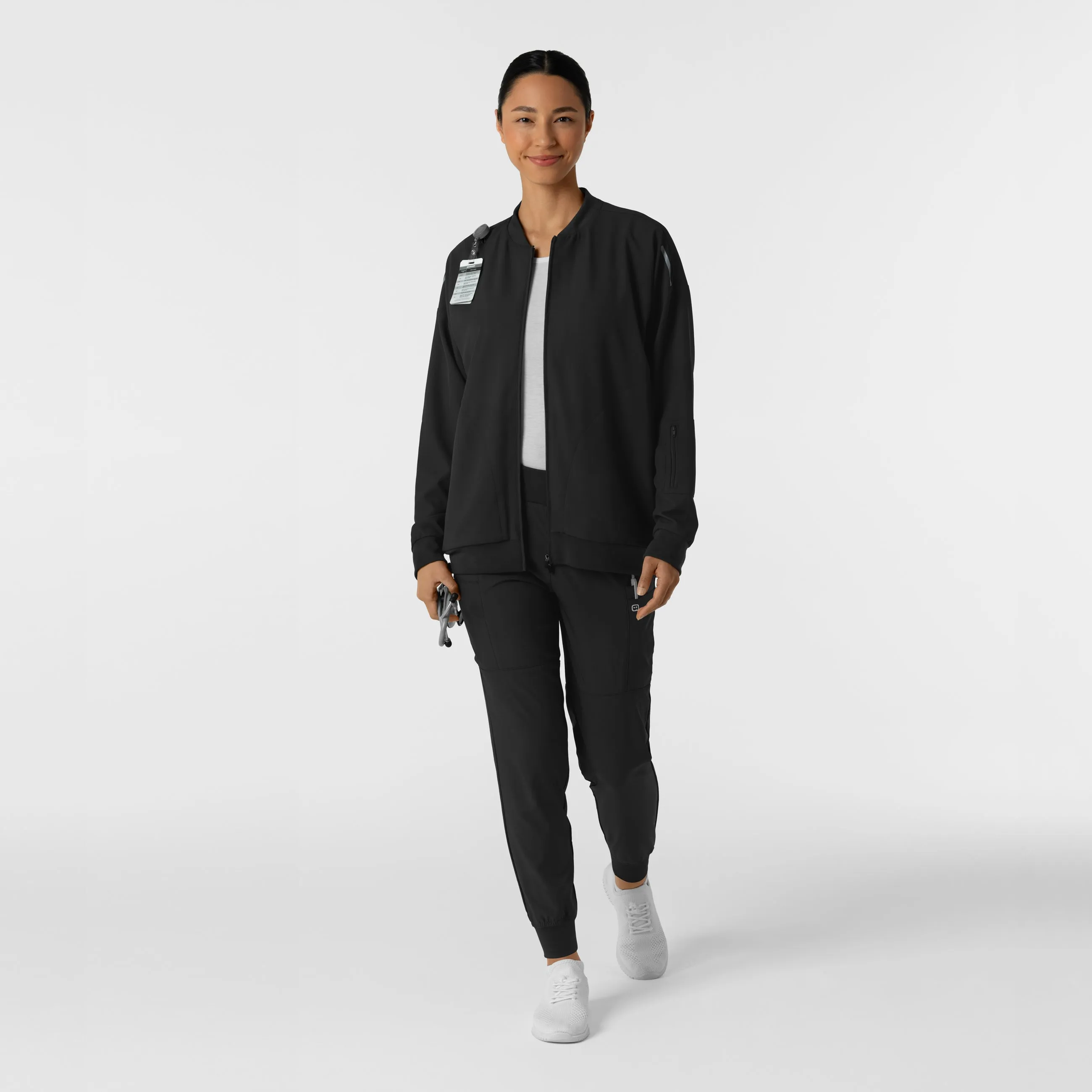 Women's Bomber Scrub Jacket - Black