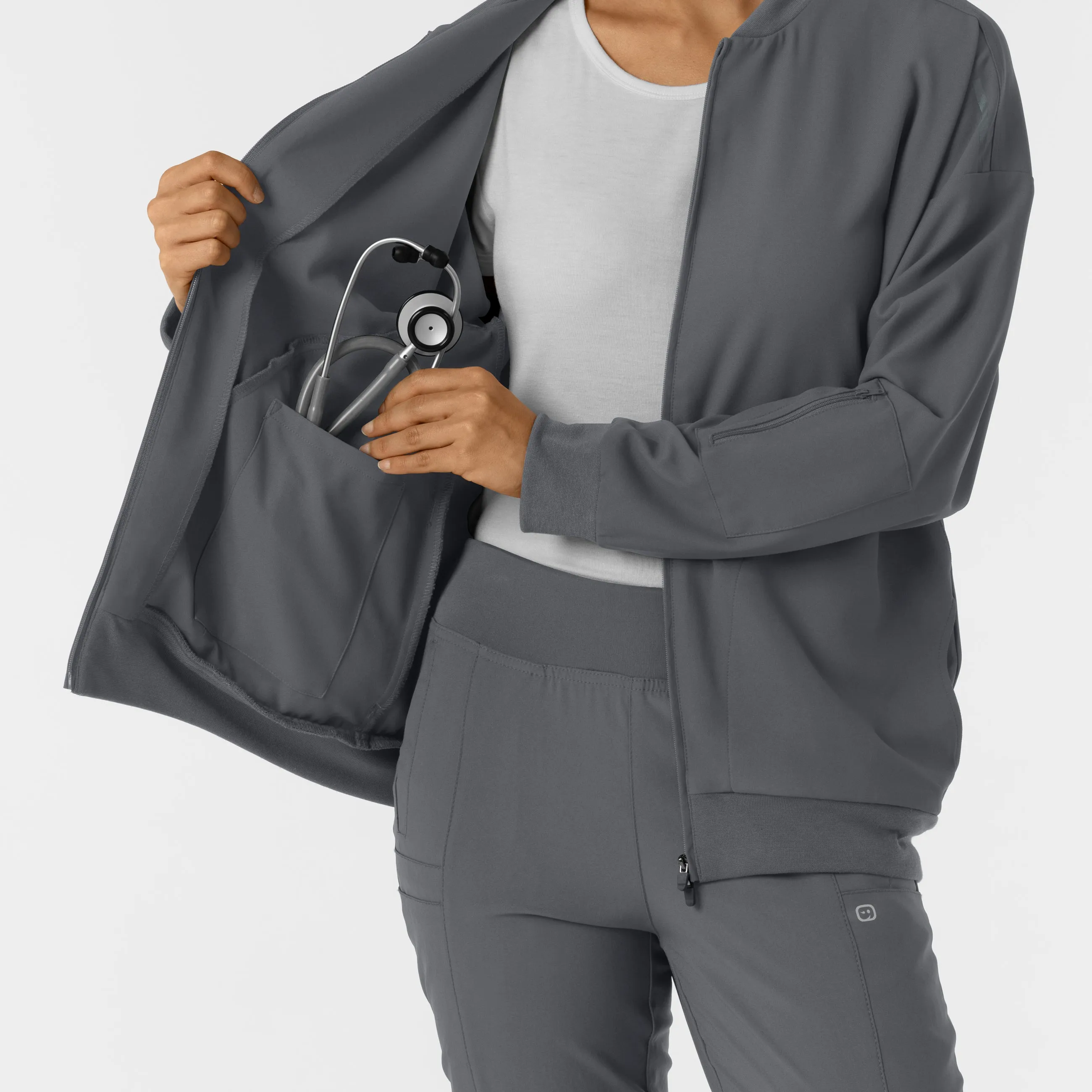 Women's Bomber Scrub Jacket - Pewter