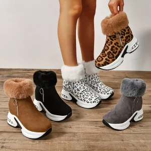 Women's Platform Short Boots, Comfortable Side Zipper Ankle Boots, Stylish Plush Lined Boots